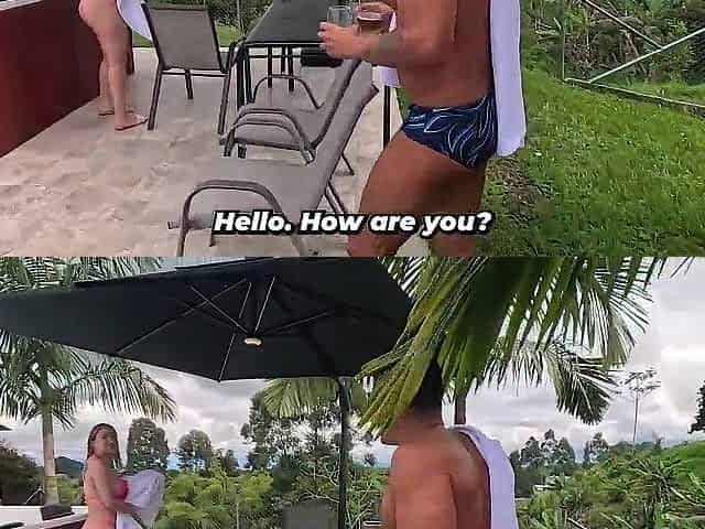 Screwing a breasty stranger staying at the same hotel as me - We get caught outdoors!