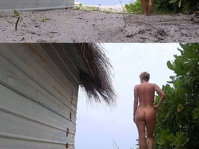 Blonde Solo Girl in the Jungle Strips by the Ocean