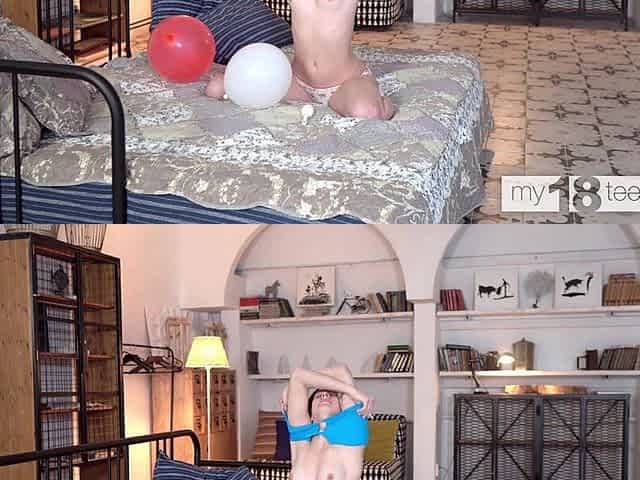 My18teens - a Cute Girl in White Panties Blows up Balloons and Plays with Her Pussy