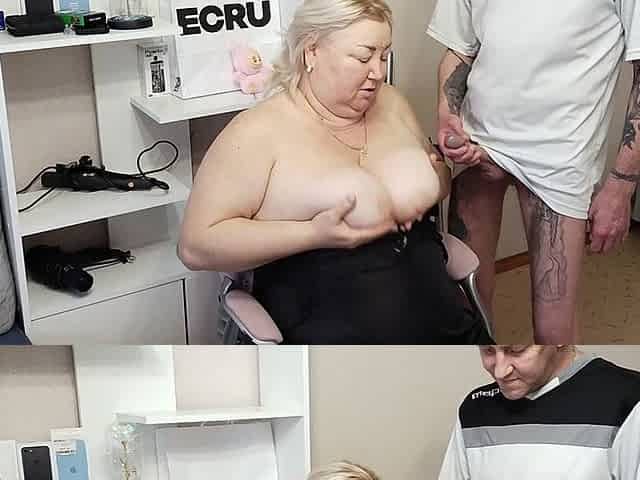 I Jerk off My Dick, Fuck My Mother-in-law in My Mouth and Cum on Her Huge Tits