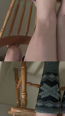 Femboy sneakily pees on a chair - upskirt pov