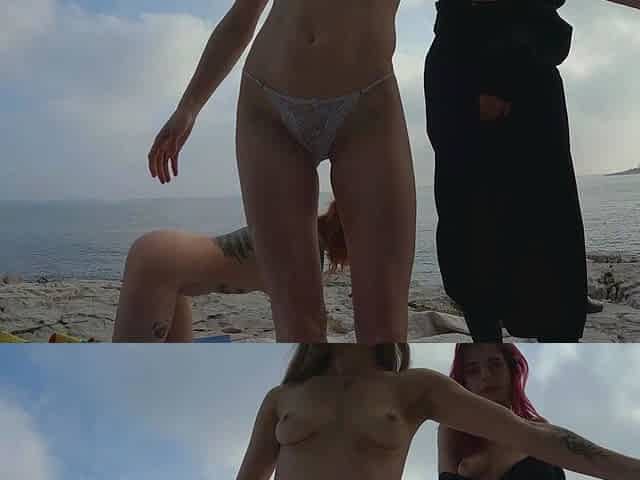 3 Naked Girls Yoga on Rocky Beach