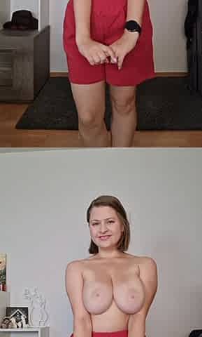 Busty Girl Plays with Her T-shirt Until Tits Fall Out