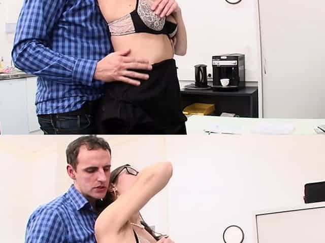 MILF boss sucking dick on her knees