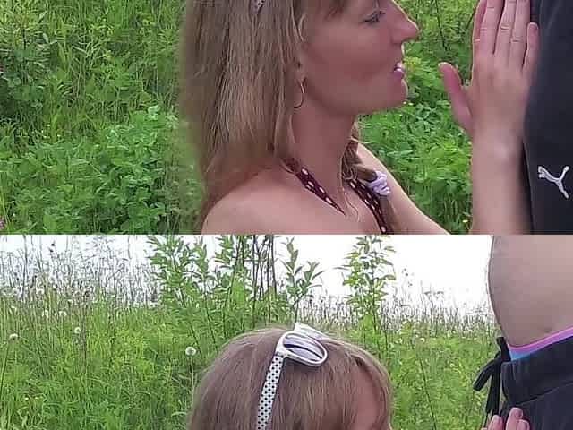Risky Outdoor oral pleasure in the park. Amateur pair having enjoyment on a picnic
