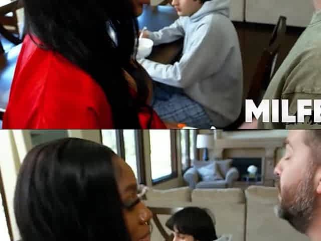 Breasty Black Stepmom Pleasures Me Next to Pa