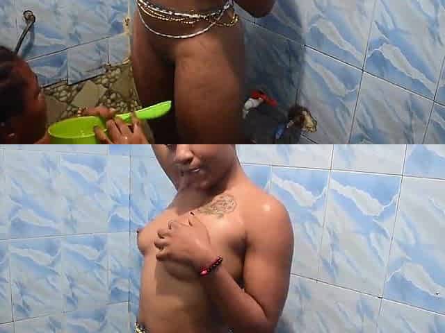 thick afro lesbos anal worship and shower time in the washroom