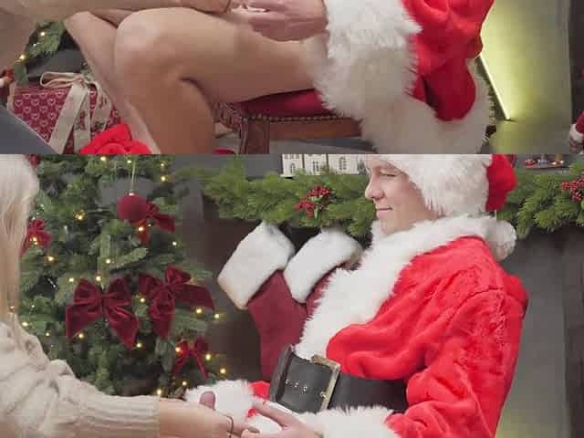 Hot mother I'd like to fuck bangs gives Santa a oral pleasure, riding his large knob and gets cum on booty