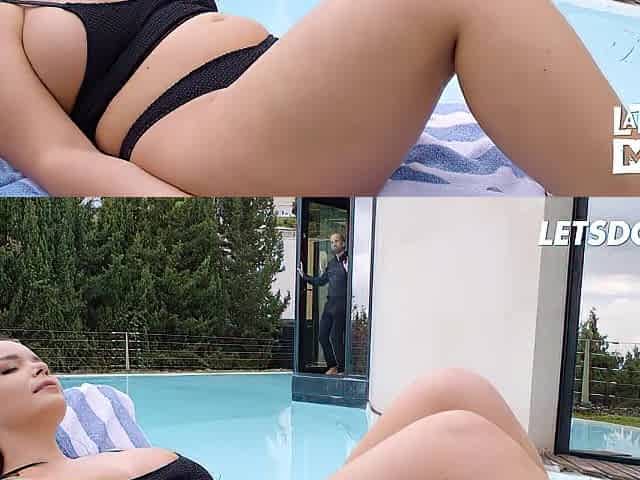Poolside Bikini Disrobe Leads to Curvy Latin babe Getting All Holes Filled by Multiple Dongs