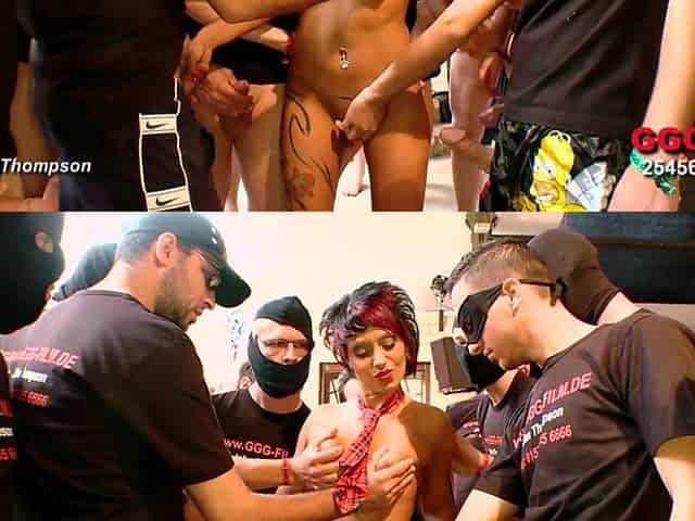 Wild Gangbang Slut and Licked by Horde of Guys