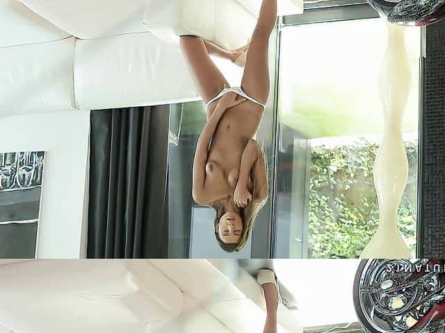 Sexy Asian solo model masturbating wildy on a sofa