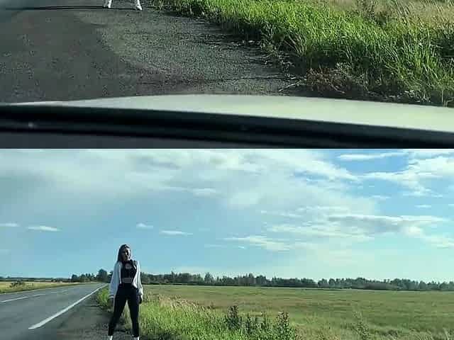 Hot bitch hitchhikes in tight leggings and pays for the