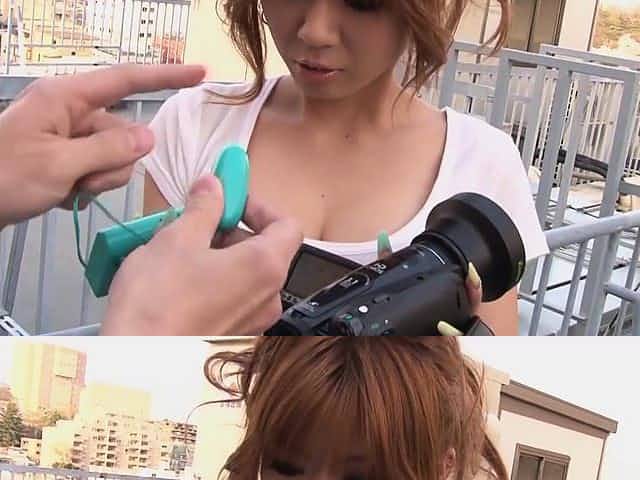Cute Japanese girl wears a vibrator in her shorts