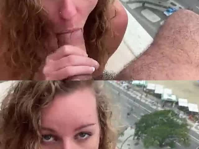 He creampies in her ass after passionate sex on the balcony