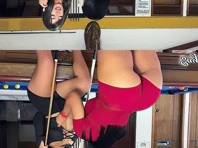 Sayafit and Anissamiller1 play with pool balls and the cue between their large butt cheeks - Brian Evansx