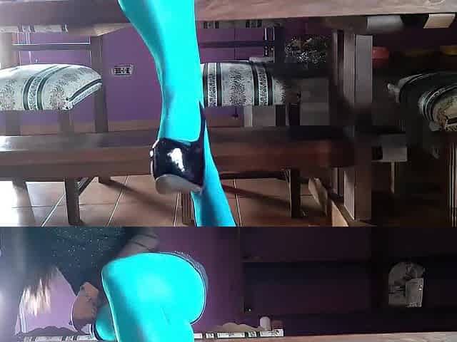 mother I'd like to fuck with glamorous legs in hose and heels lying on the table