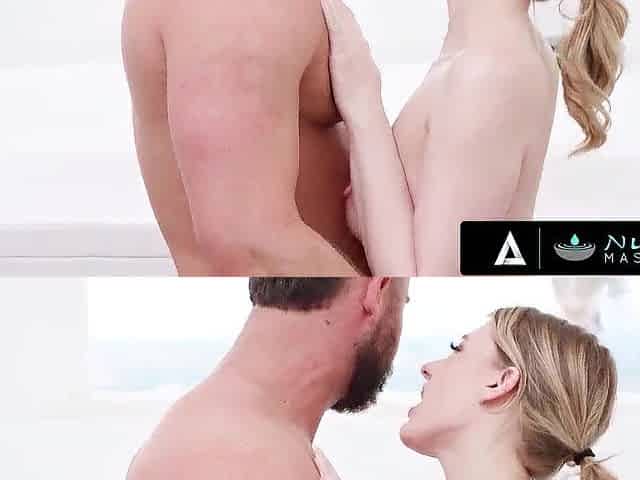 NURU MASSAGE - Cheating Melody Marks Slips On Her Colleague's Penis In Risky NURU Bang