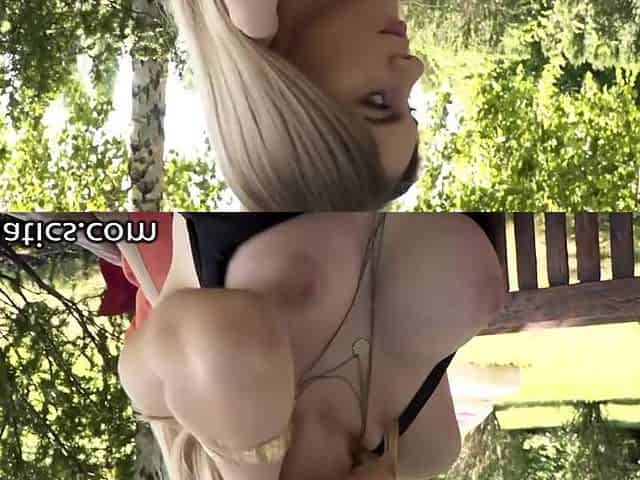 Lovely Cutie With Large Bazookas Gets Double-Drilled In The Yard
