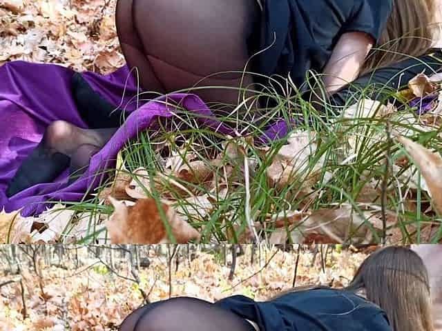 Public fuck in autumn forest with a big-ass teen bitch.