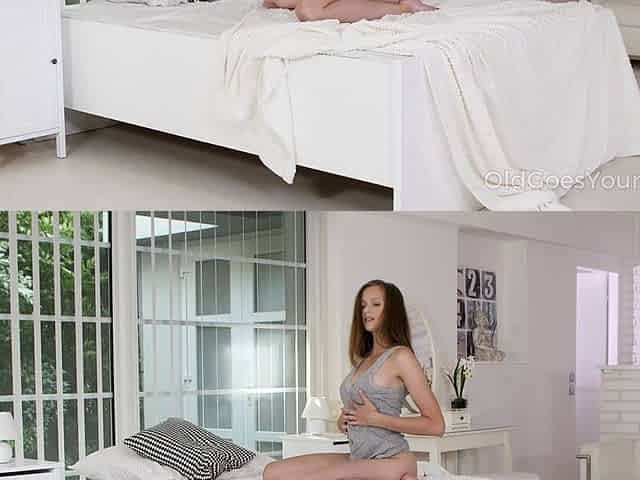 Kinky Old Man Joins Cutie in the Middle of Masturbation Scene
