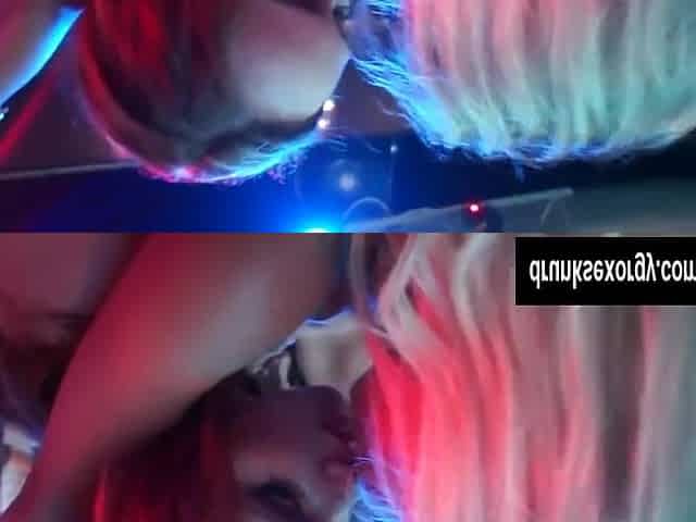Lesbo club hotties lick snatches in public