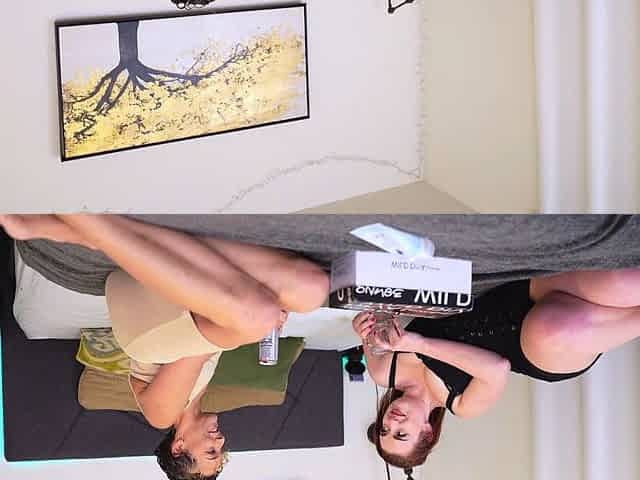Female agent licks and fingers brunette in her office