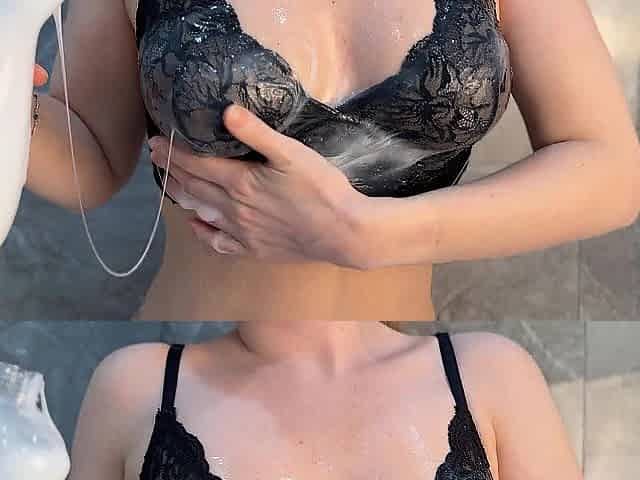 Lots of cum on natural breasts
