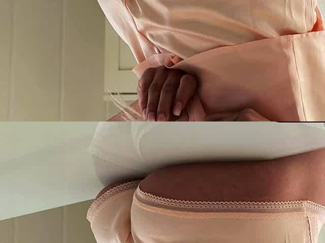 Petite blonde MILF strips in her kitchen