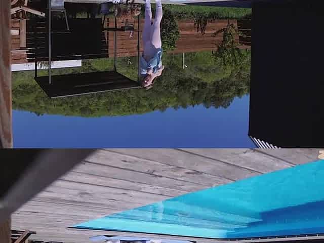 Neighbour spies on morning yoga by the pool and joins me
