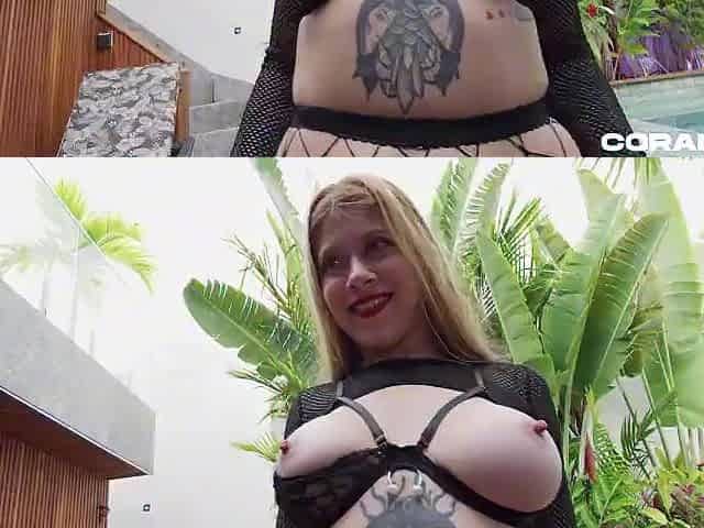 Golden-haired with a large butt and large titties enjoys a large ebony rod