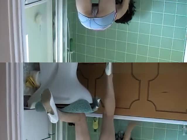 Bent over bathtub upskirt