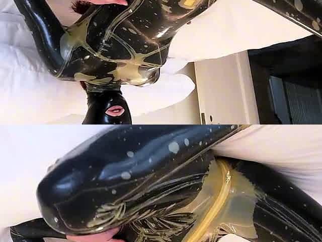 Amateur cd in latex masturbating dildoing