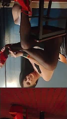 Hawt Crossed Legs Ebony Hose Red High Heel