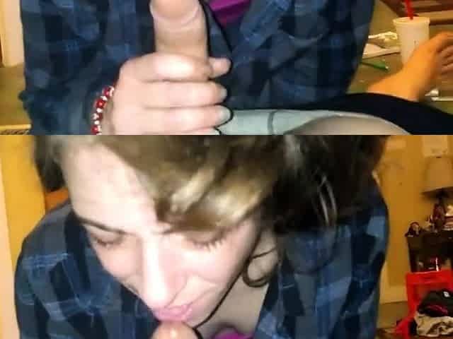 Skinny Brunette Loves Sucking Cock