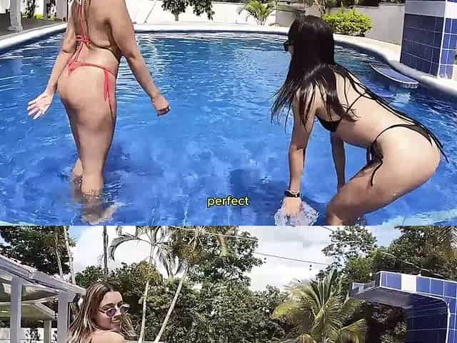 Stepsisters' Tanning Day Ends in Double Masturbation with Big Dildos Next to the Pool