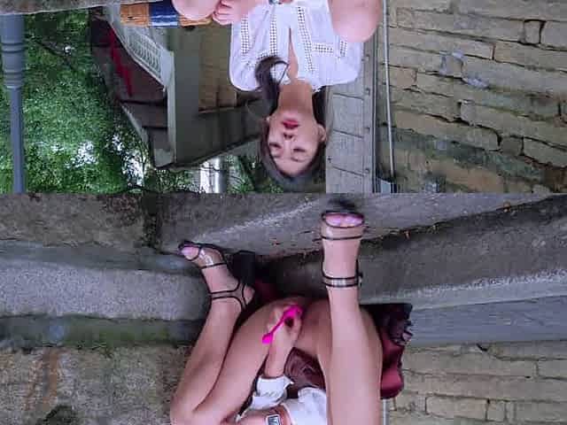 Chinese teen massages her pussy in public
