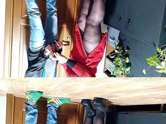 Taking advantage of his stepmother's kindness, that guy cum on her pretty hips in hose