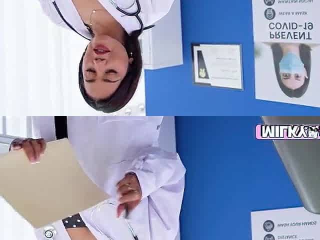 Dr. Amber has a large butt but a constricted vagina for her foreign patient's large weenie.