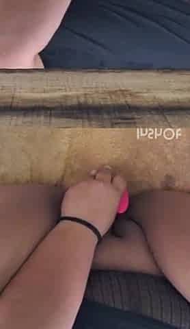 My beatiful fat playing with her cunt underneath table using a recent toy