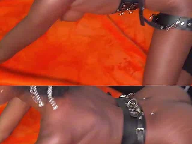Horny ebony slut with a buttplug in her ass rides a big white cock