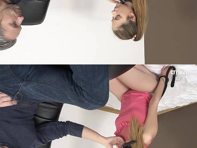 Submissive teen babe Rebecca Volpetti sucks and gets fucked on a leash