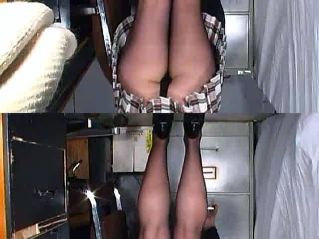 Secretary in mini-skirt and pantyhose tits and ass exposed
