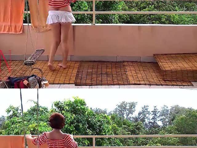 In Nature's Garb laundry. The maid is drying clothing in the laundry.