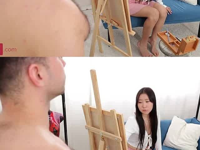 A cute Oriental playgirl drew a chap and then banged him