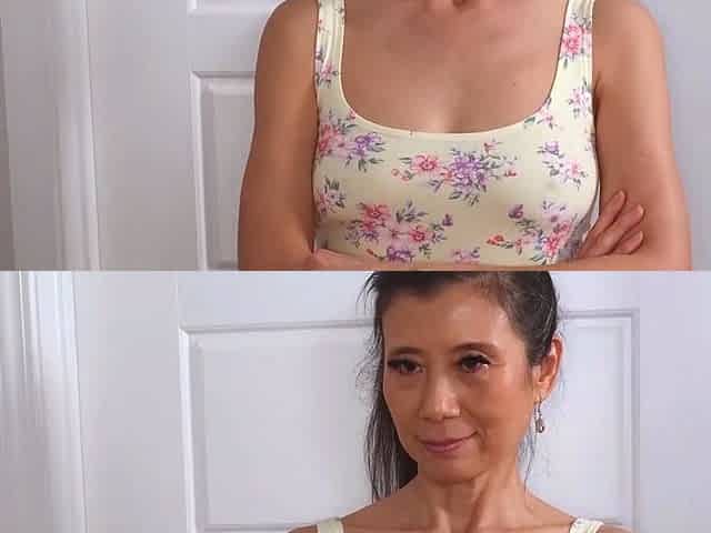 Mature Asian MILF Kneeling for Hot Blowjob in Bedroom