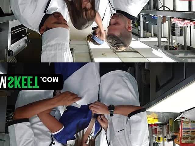 Petite Bunny Fae Takes on the Entire Kitchen Crew in a Wild Restaurant Gangbang