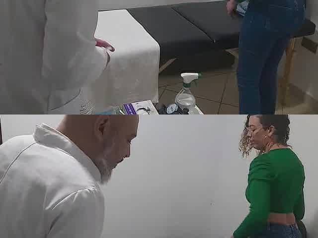 Real doctor examines the patient's butthole and boobs.