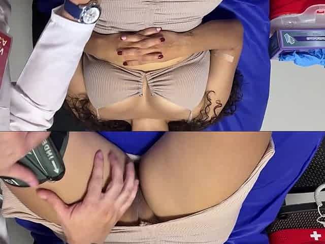 Perverted doctor creampied juicy curly Latina MILF during examination while her husband was waiting outside