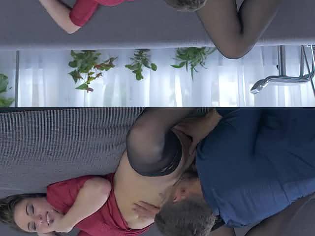 Couch hardcore to end with cum on her pussy