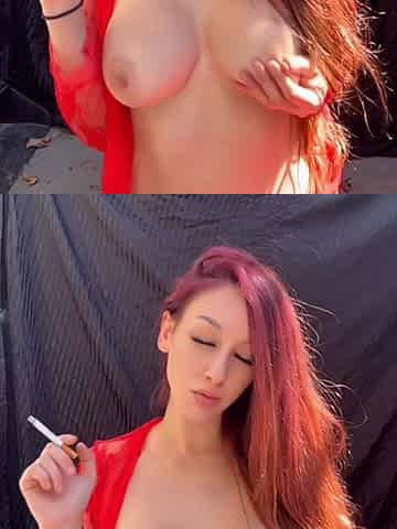 Artemisia Love Hot Cigarette Smokign Session Outdoor Big Boobs Long Har